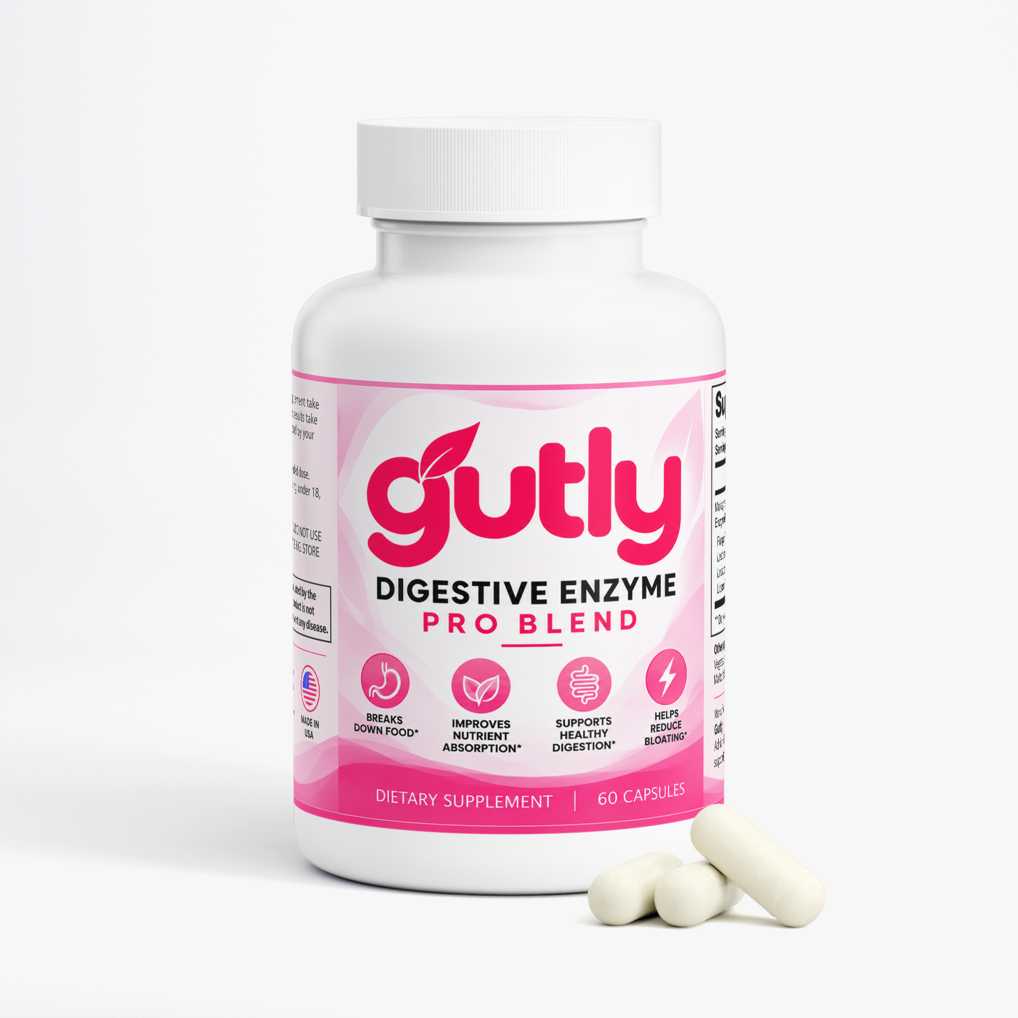 Gutly Digestive Enzyme Pro Blend bottle, 60 capsules